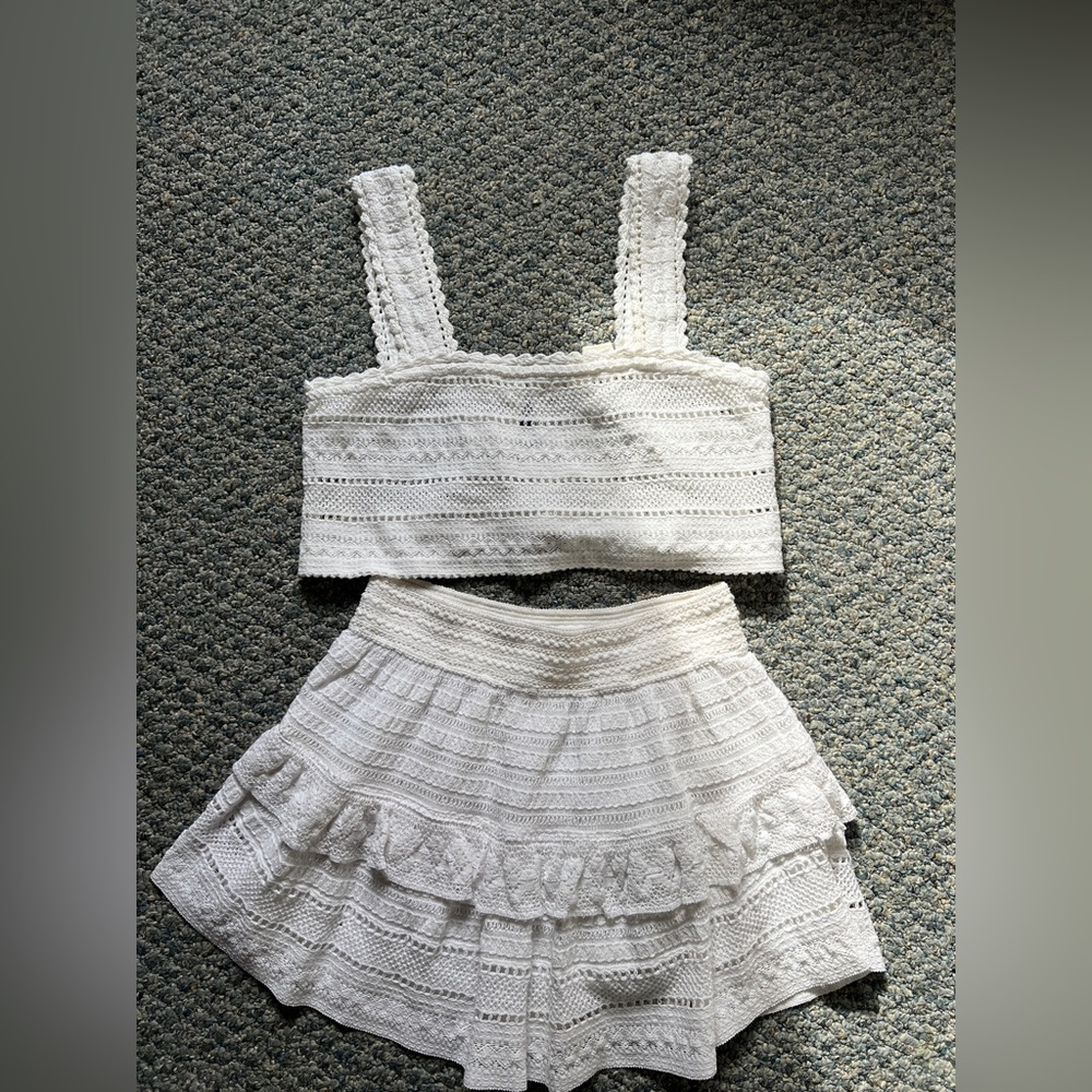 Aerie White Lace Textured Mini Skirt And Tank